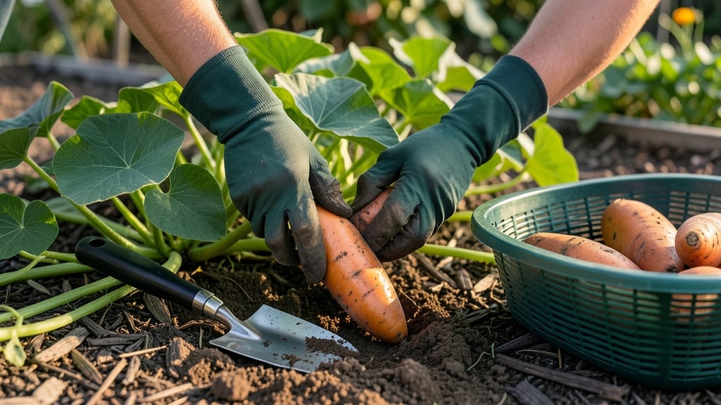 Sweet Potatoes Ready to Harvest Pictures: Leaf Color Shift & Vine Dieback Signs